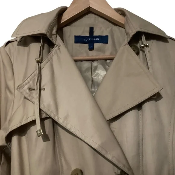 Cole haan khaki  belted hooded trench coat jacket - Picture 2 of 11